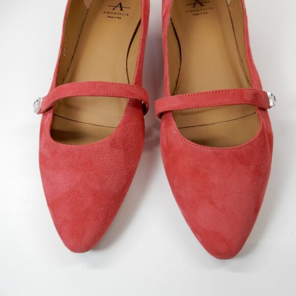 Aquatalia Priya Pointed Toe Mary Jane Flats Size 9 Raspberry Red Suede Leather - Picture 3 of 10